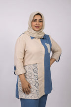 Naila Beige & Blue Linen Suit