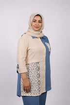 Naila Beige & Blue Linen Suit