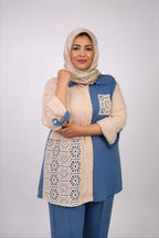 Naila Beige & Blue Linen Suit