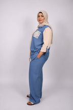 Naila Beige & Blue Linen Suit